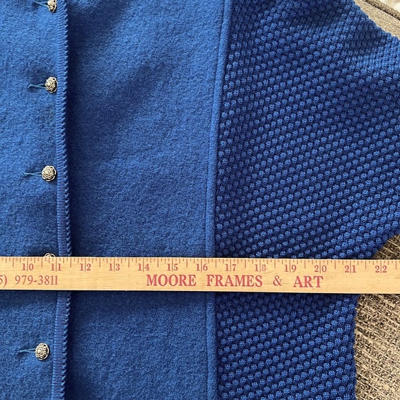Geiger Collections Royal Blue Mixed Pattern Wool Sweater Cardigan Vintage Chic - Picture 11 of 12
